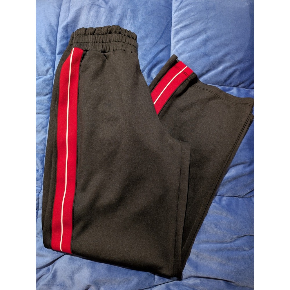 Free People Black Athletic Track Pants Red White Side Zip Ankle Women's - Size S